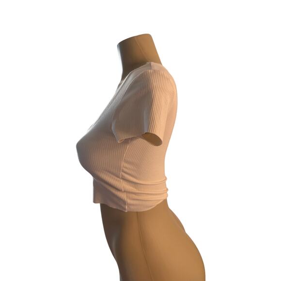 NWT Women M Nordstrom Florence by Mills Ribbed Cropped Tee T-Shirt Top Crea - Picture 3 of 6